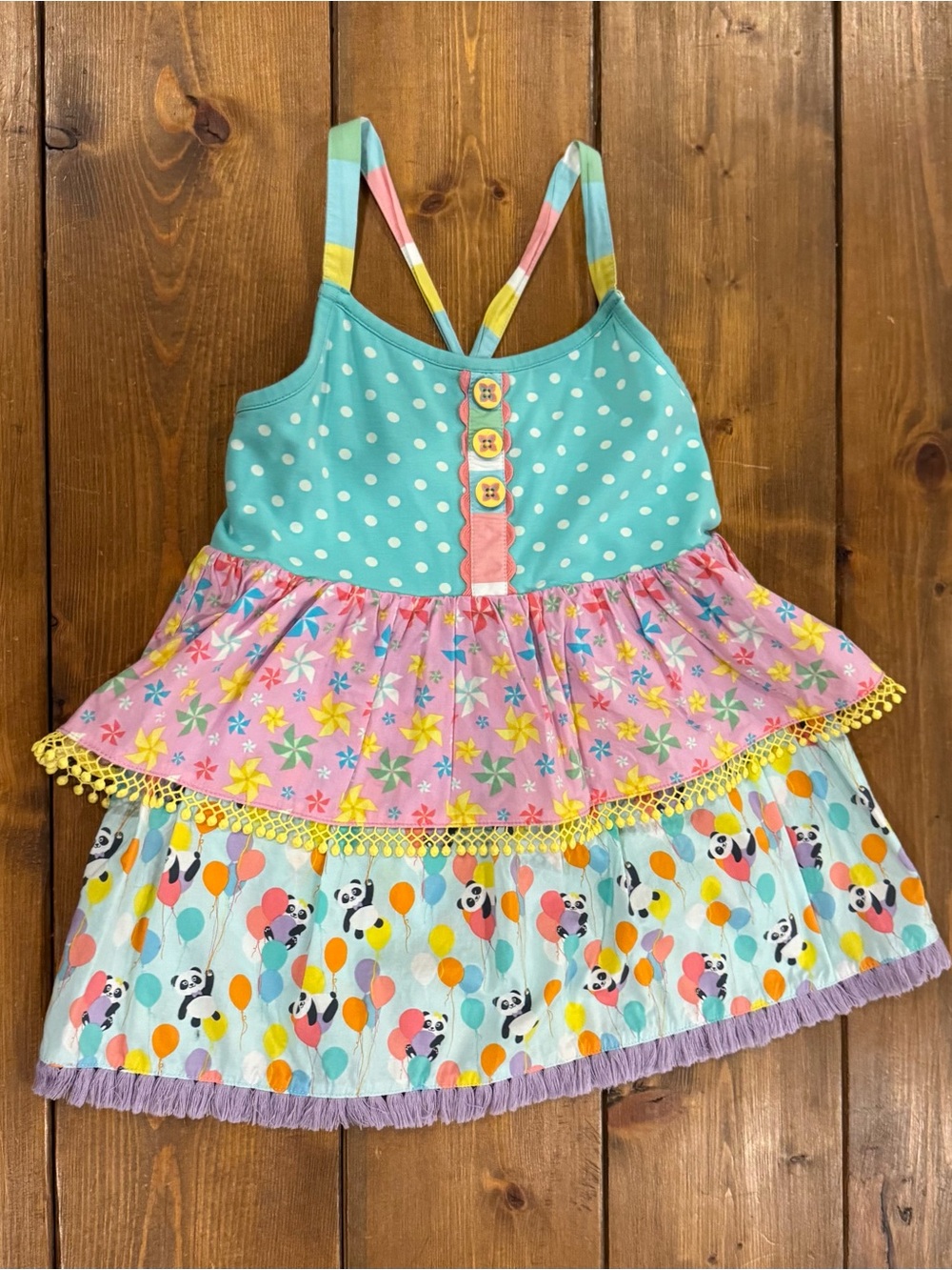 EUC Matilda Jane Girls' Teal & Pink Tiered Party Dress Top